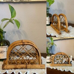 Vintage Bamboo Napkin Letter Holder Bohemian Tiki party Eclectic cottage